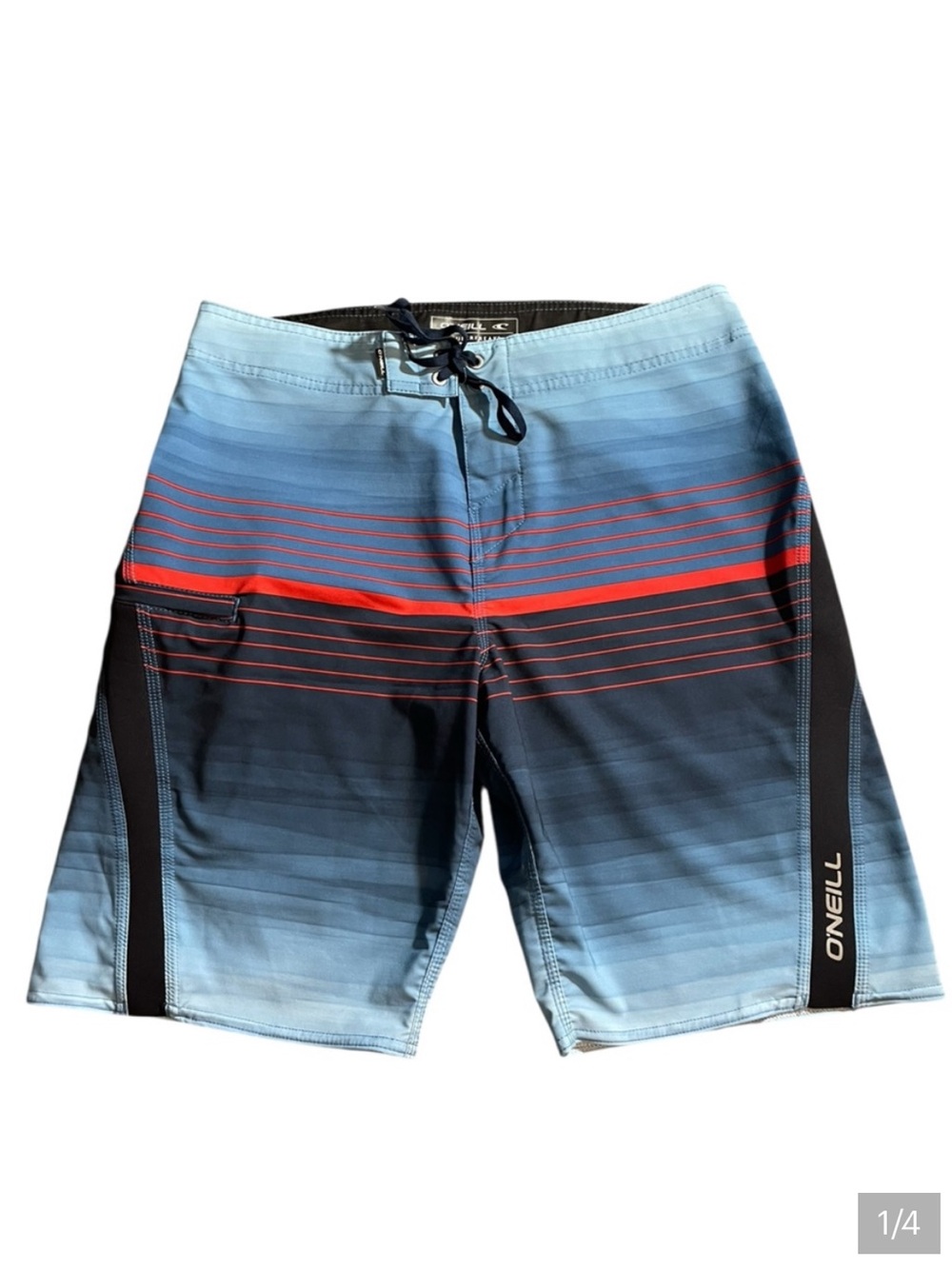G1- O'Neill Blue Gradient Board Shorts with Red Stripes size 30